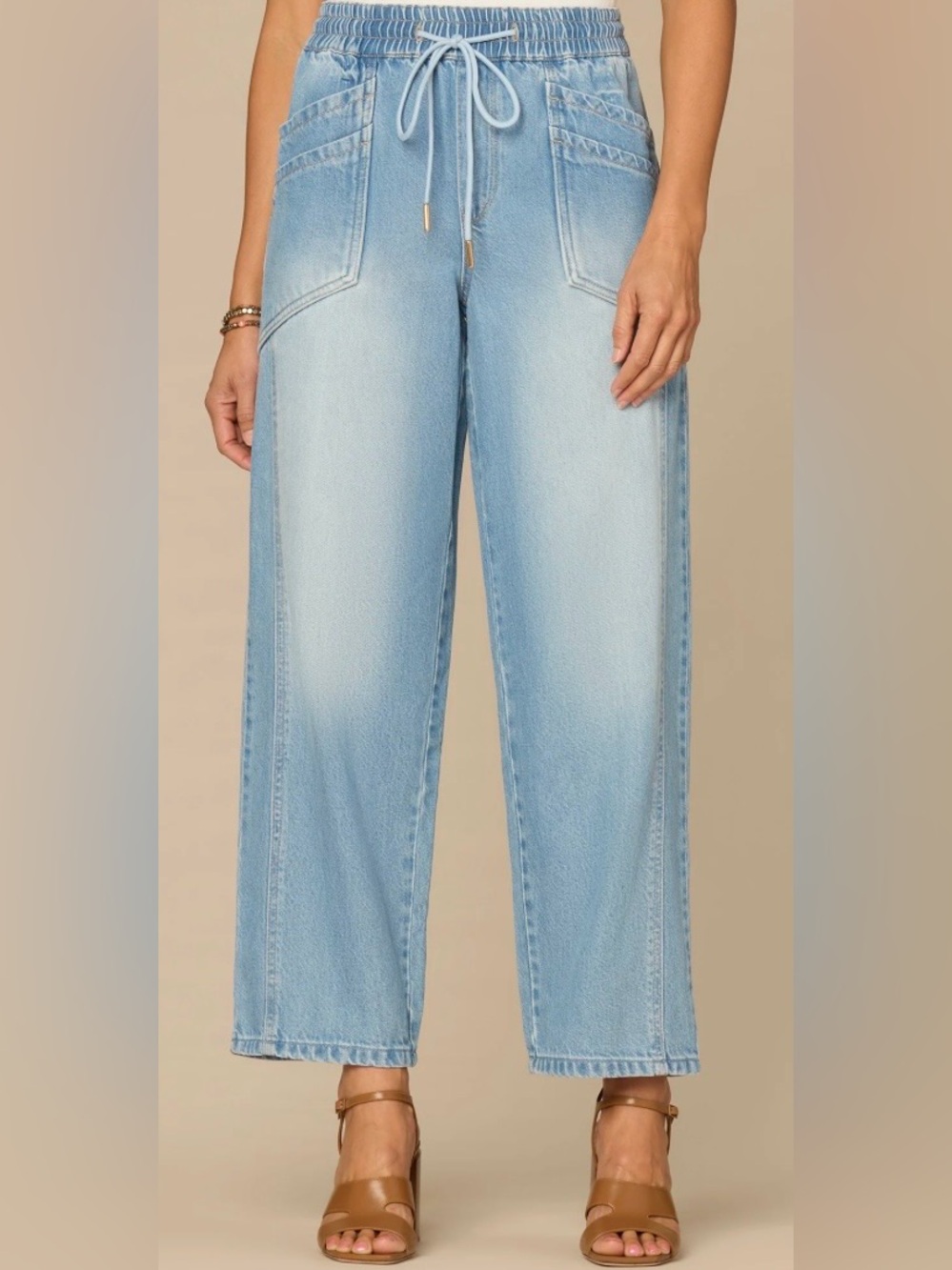 Democracy “Ab”leisure Skyrise Drawstring Barely Barrel Jeans Size Large